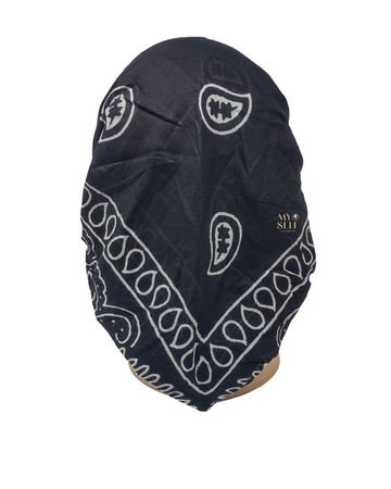 SG PR06-BK Black Cotton Paisley Adjustable Pre-Tied Bandanna myselflingerie.com